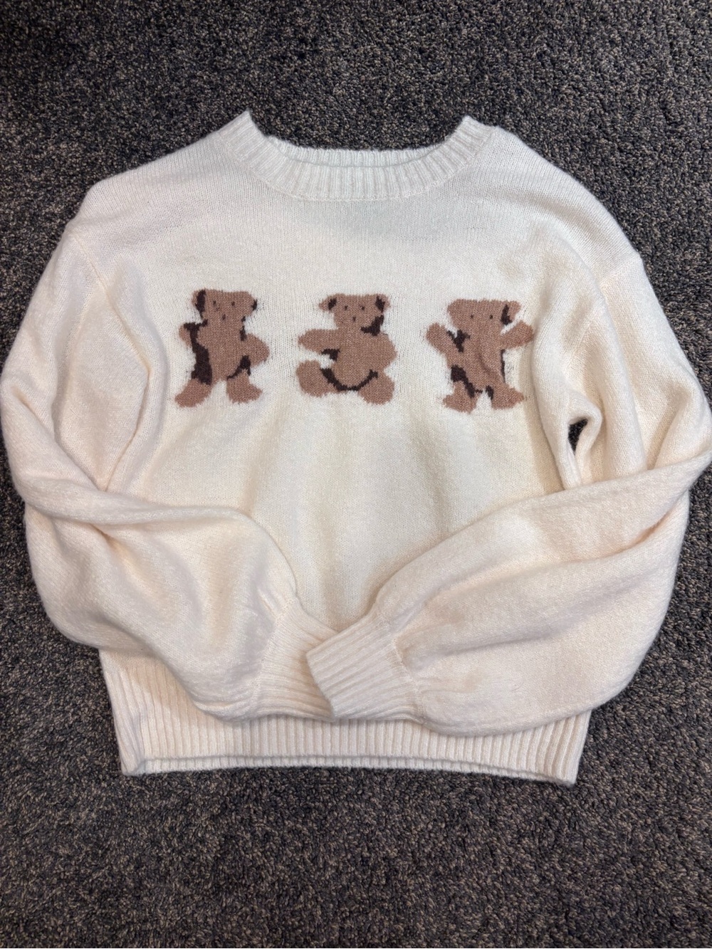 Francesca's Collections Cream Sweater with Brown Teddy Bears (1 DAY LEFT!)